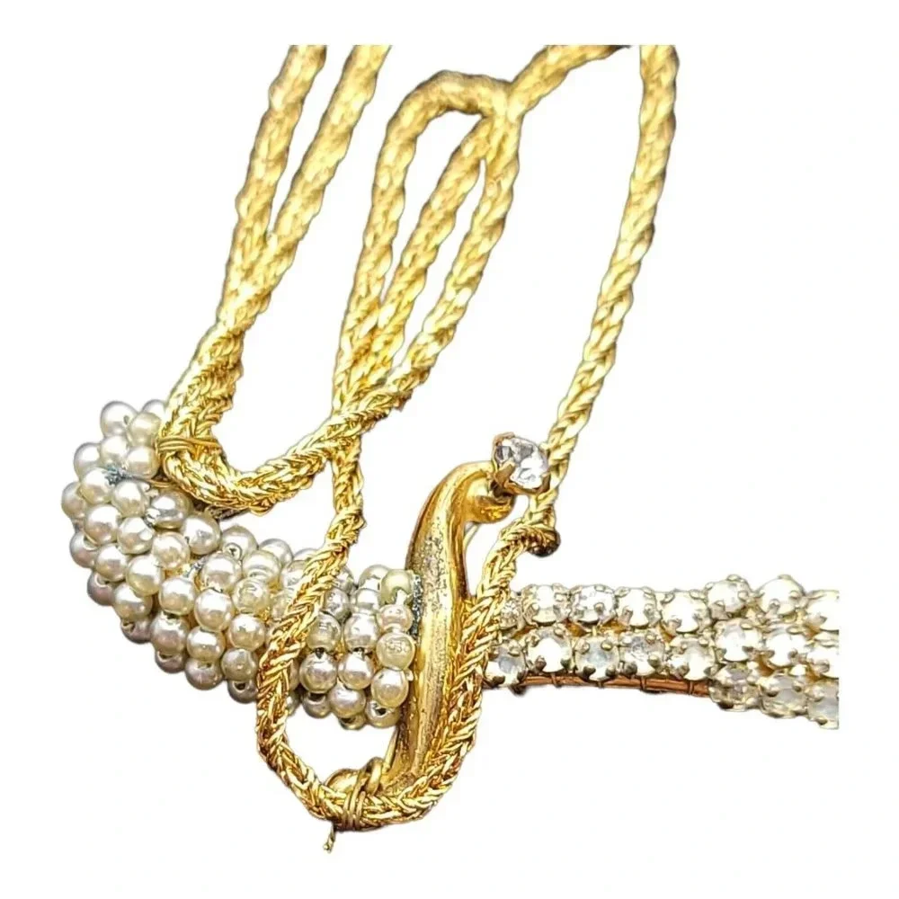 Miriam Haskell Seed Bead Pearl Clear Rhinestone Cutlass Sword Brooch